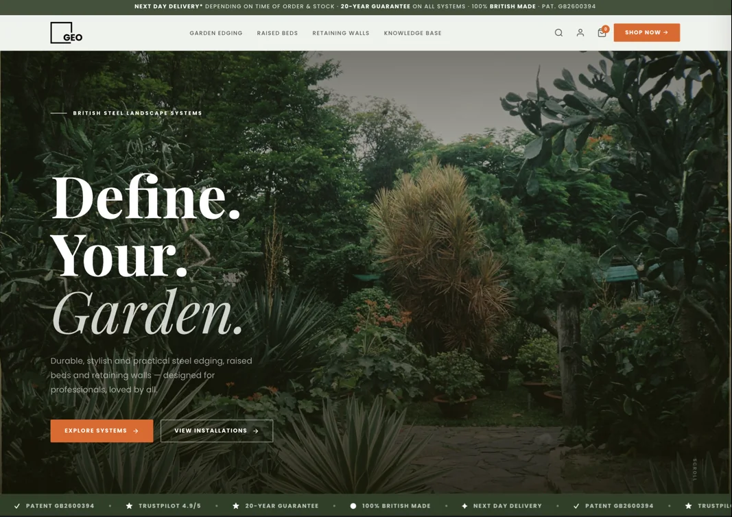 Garden Edging Online Shopify Redesign & CRO, above the fold