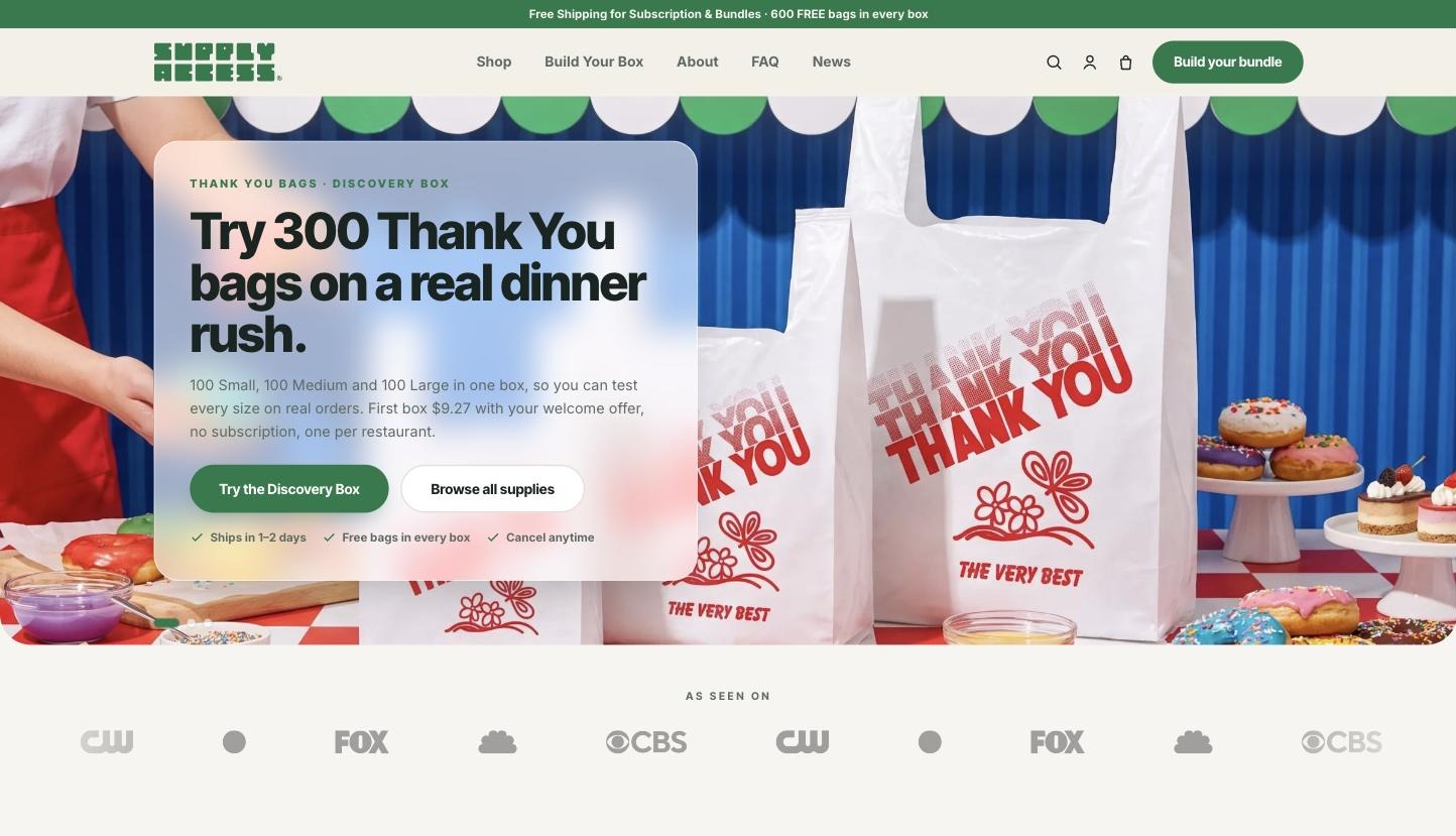 Supply Access Shopify Redesign & Rebrand, above the fold