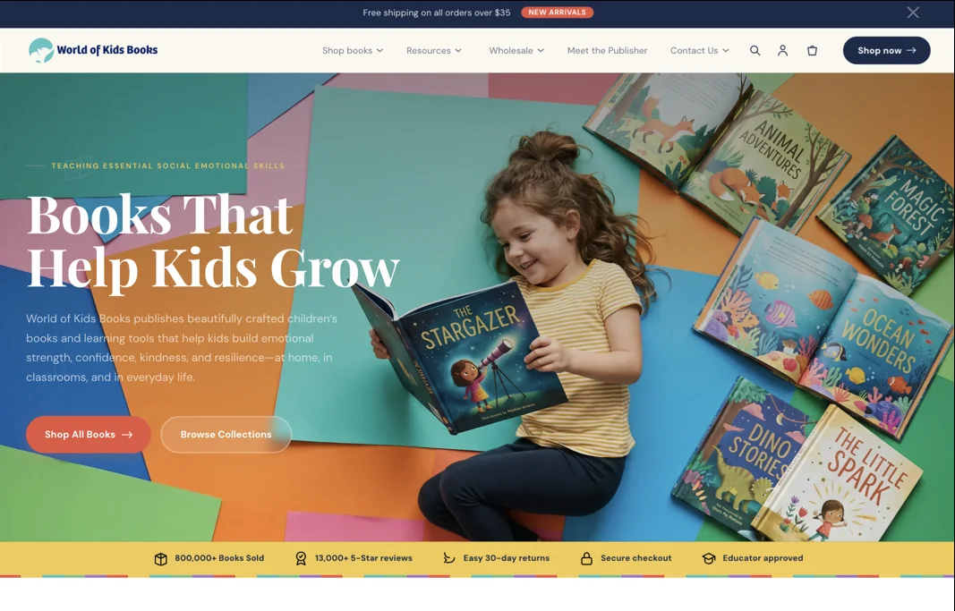 World of Kids Books WordPress to Shopify Migration, above the fold